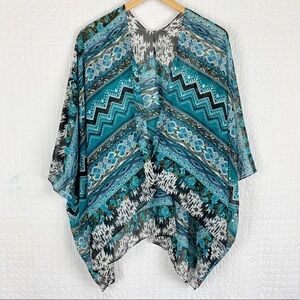 BOHO Short Sleeve Kimono Style Cover-Up Blue & Black OS